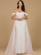 Off Shoulder Gown with Feathers
