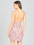 Deep V-Neck Beaded Mini Dress with Low Back