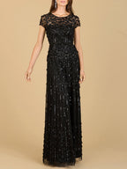 3D Floral Embellished Cap Sleeve Gown