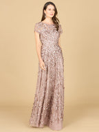 3D Floral Embellished Cap Sleeve Gown