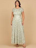 3D Floral Embellished Cap Sleeve Gown