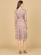 Flowing, 3D Embroidered Midi Dress with Sleeves