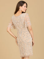 Beaded Short Dress with Cape Sleeves  - OUTLET