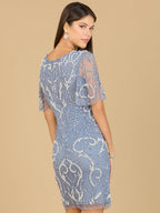 Beaded Short Dress with Cape Sleeves  - OUTLET