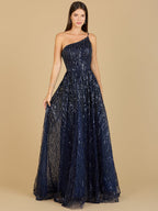 One Shoulder Navy Ball Gown