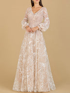 V Neckline Long Sleeve Gown