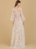 V Neckline Long Sleeve Gown