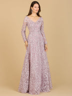 A-line Gown With Long Sleeves, V-Neckline