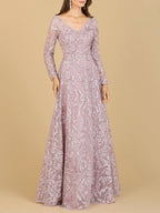 A-line Gown With Long Sleeves, V-Neckline