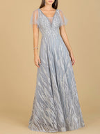 Cape Sleeve V-Neck Gown  - OUTLET