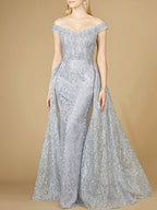 Off Shoulder Overskirt Gown