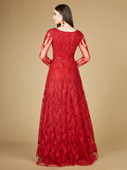 Long Sleeve V-Neck Ballgown  - OUTLET