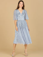 Flowing, Sequin Midi Dress with Short Sleeves