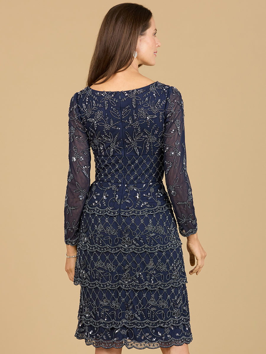 Knee Length, Long Sleeve Cocktail Dress