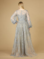 V Neckline Balloon Sleeve Gown