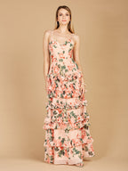 Ruffle Skirt Printed Gown with Spaghetti Straps - OUTLET