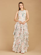 High Neck, Ruffled Skirt Printed Dress - OUTLET
