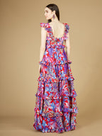 Printed Gown with Ruffle Skirt - OUTLET