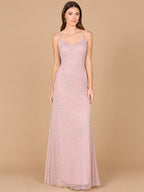 Beaded Spaghetti Strap Navy Full-Length Gown