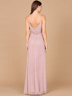 Beaded Spaghetti Strap Navy Full-Length Gown