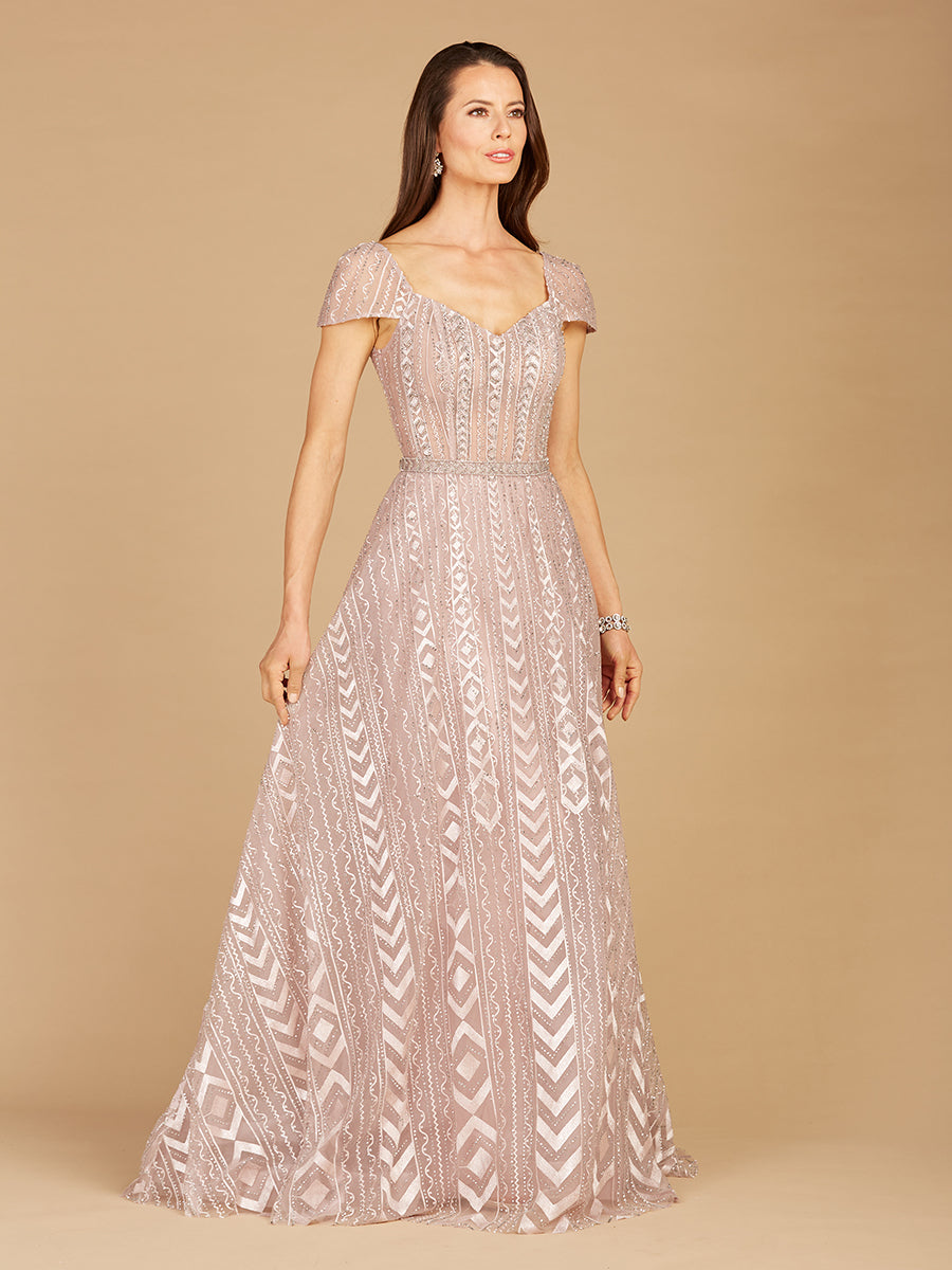 Cap Sleeve Beaded Lace Ballgown