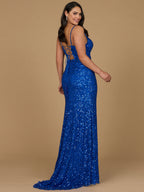Beaded V Neck Dress with Slit