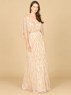 Illusion Cape Sleeve Beaded Gown
