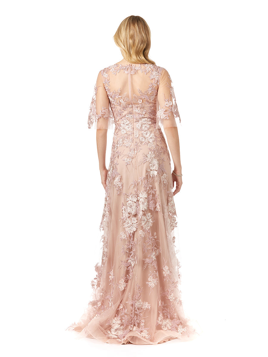 Cape Sleeve Lace Modest Gown