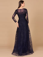 Long Sleeve V-Neck Lace Gown