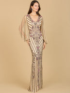 Long Flutter Sleeves Beaded Dress