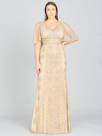 Lara 29397 - Cape Sleeve V-Neck Beaded Gown  - OUTLET