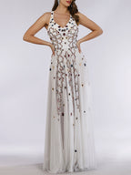 Lara 29544 - Beaded Dress with Open Cross Back and Flowy Skirt