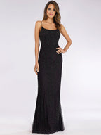 Lara 29577 - Scoop Neck, Lace Up Open Back Dress