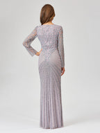 Lara 29602 - V Neck Beaded Long Sleeve Dress