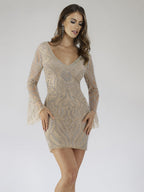 Lara 29608 - Bell Sleeves V Neck Cocktail Dress
