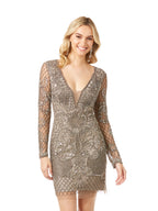 Lara 29610 - Long Sleeve Beaded Cocktail Dress