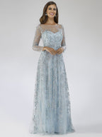 Lara 29677 - Illusion Neckline A-line Long Sleeves Gown
