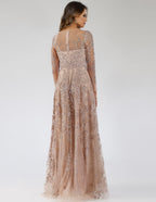 Lara 29677 - Illusion Neckline A-line Long Sleeves Gown