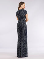 Lara 29746 - Beaded V-Neckline Dress with Cap Sleeves