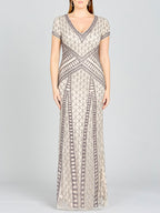 Lara 29746 - Beaded V-Neckline Dress with Cap Sleeves