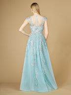 Lara 29798 - Floral Appliques high neck ball gown