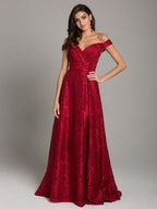 Tonal Beaded Off Shoulder Ballgown