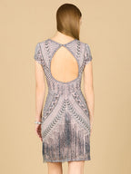 Lara Brooklyn Beaded Fitted Short Dress with Open Back