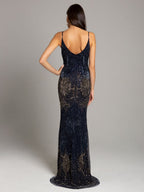 Lara Danika Floral Beaded Sheath Beaded Dress with Beaded Fringe