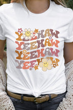 YeeHaw Floral Country Western Smiley Graphic Tee T-Shirt