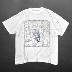 Rei Ayanami Shirt – Feel Like You Don’t Belong Anime Graphic Tee, Retro Evangelion Unisex Cotton Streetwear Shirt