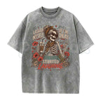 I Asked Myself If I'm Okay Skeleton T-Shirt – Funny Dark Humor Graphic Tee, Vintage Washed Lightweight Cotton Mental Health Unisex Top