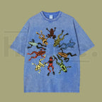 Dancing Frog Vintage Washed T-Shirt – Batik Cotton Oversized Funny Graphic Tee