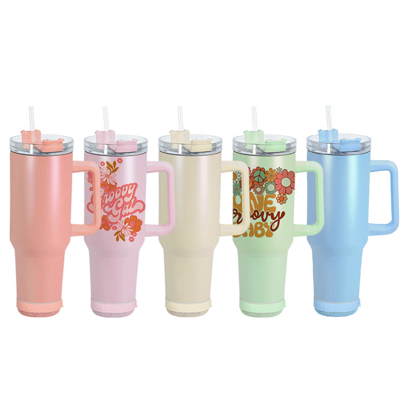 40oz Sublimation Macaroon Bluetooth Speaker Tumblers Stainless With Handle Tumblers