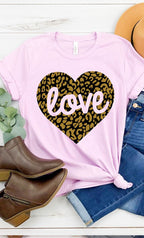 Love Leopard Heart Graphic Tee T-Shirt PLUS